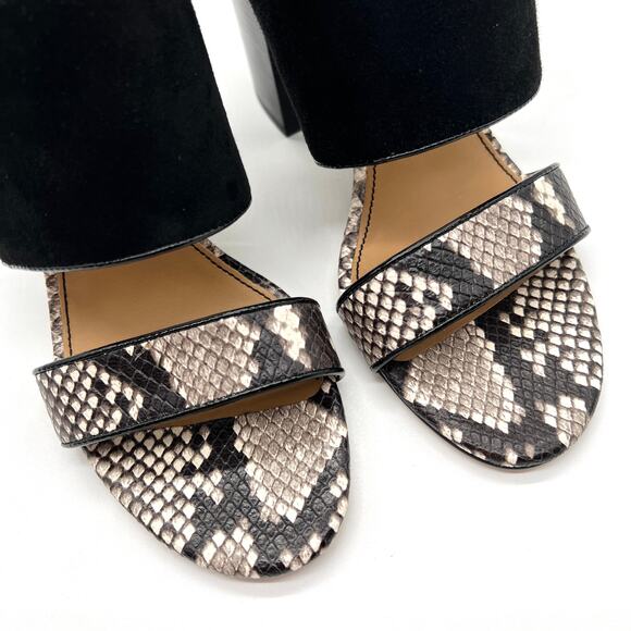 TORY BURCH Kira Suede Snake Embossed Sandal Womens 9 Black Block Heel Python - Picture 7 of 13